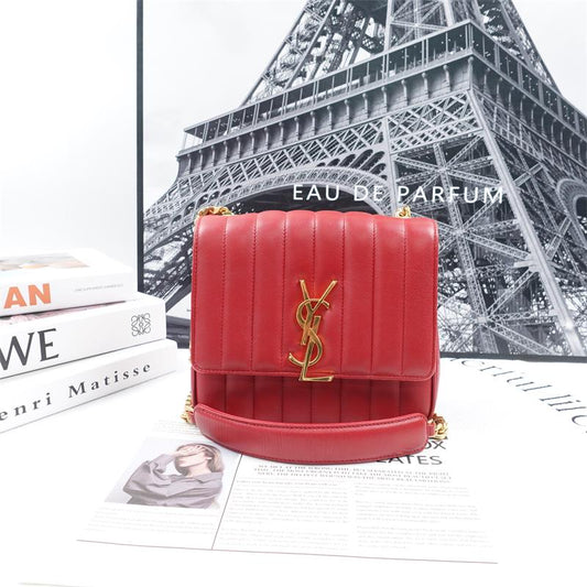 Saint Laurent Vicky Red Calfskin Shoulder Bag