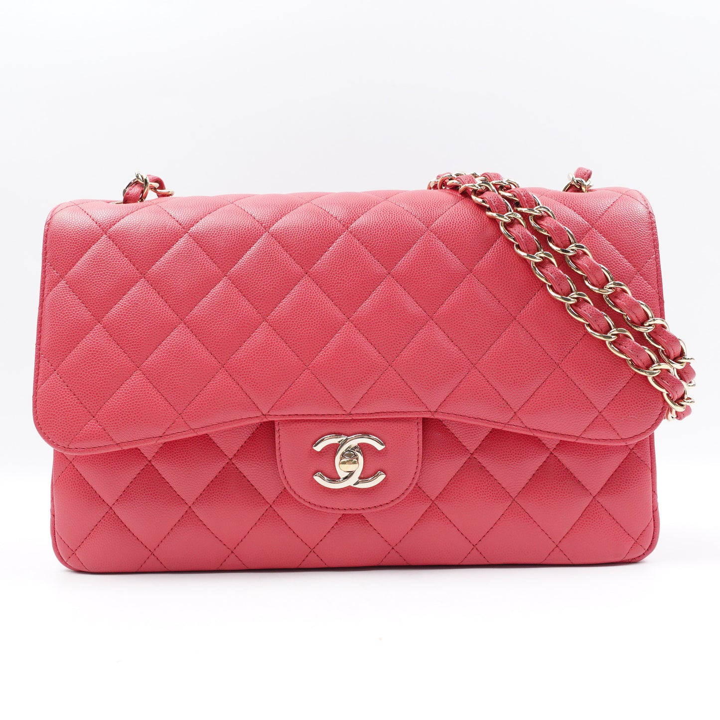 Pre-owned Chanel CF Jumbo Watermelon Pink Caviar Shoulder Bag