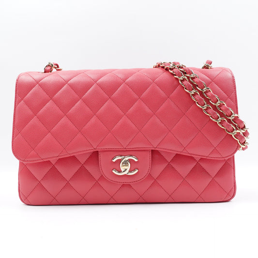 Pre-owned Chanel CF Jumbo Watermelon Pink Caviar Shoulder Bag