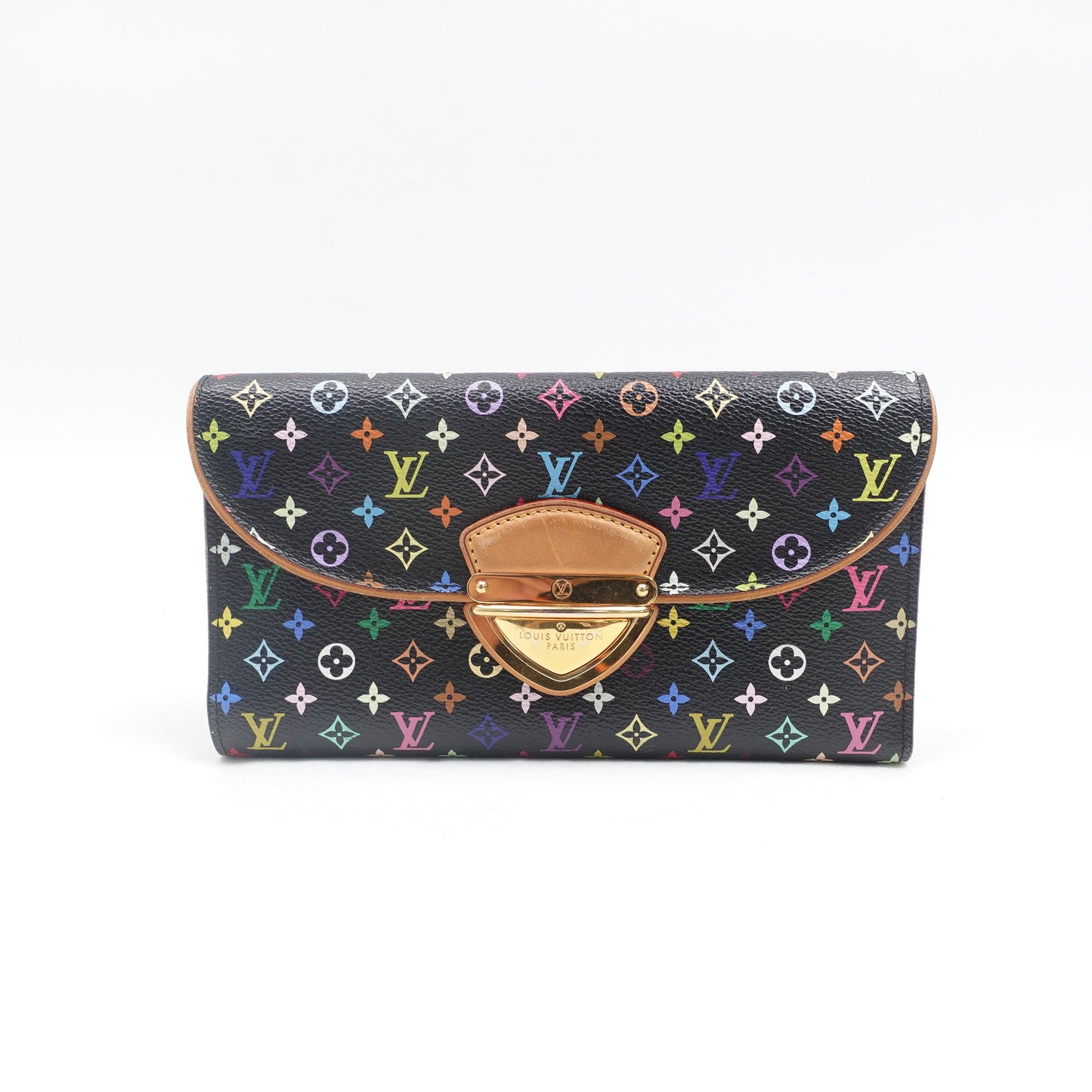 Pre-owned Louis Vuitton Eugenie Multi Black Coated Canvas Small Leather Good Long Wallet