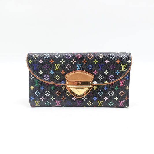Pre-owned Louis Vuitton Eugenie Multi Black Coated Canvas Small Leather Good Long Wallet