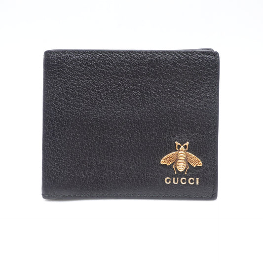 Pre-owned Gucci Bee Black Calfskin Bifold Wallet