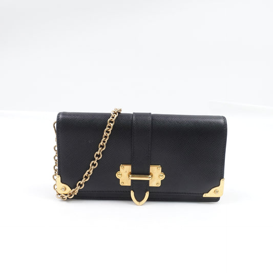 Pre-owned Prada Cahier WOC Black Calfskin Shoulder Bag T10283833