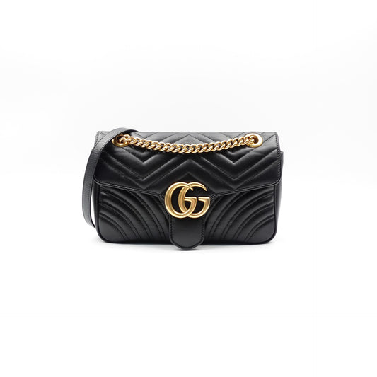 Pre-owned Gucci GG Marmont Black Calfskin Shoulder Bag