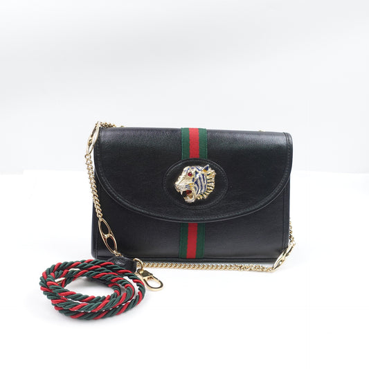 Pre-owned Gucci Rajah Blcak Calfskin Shoulder Bag