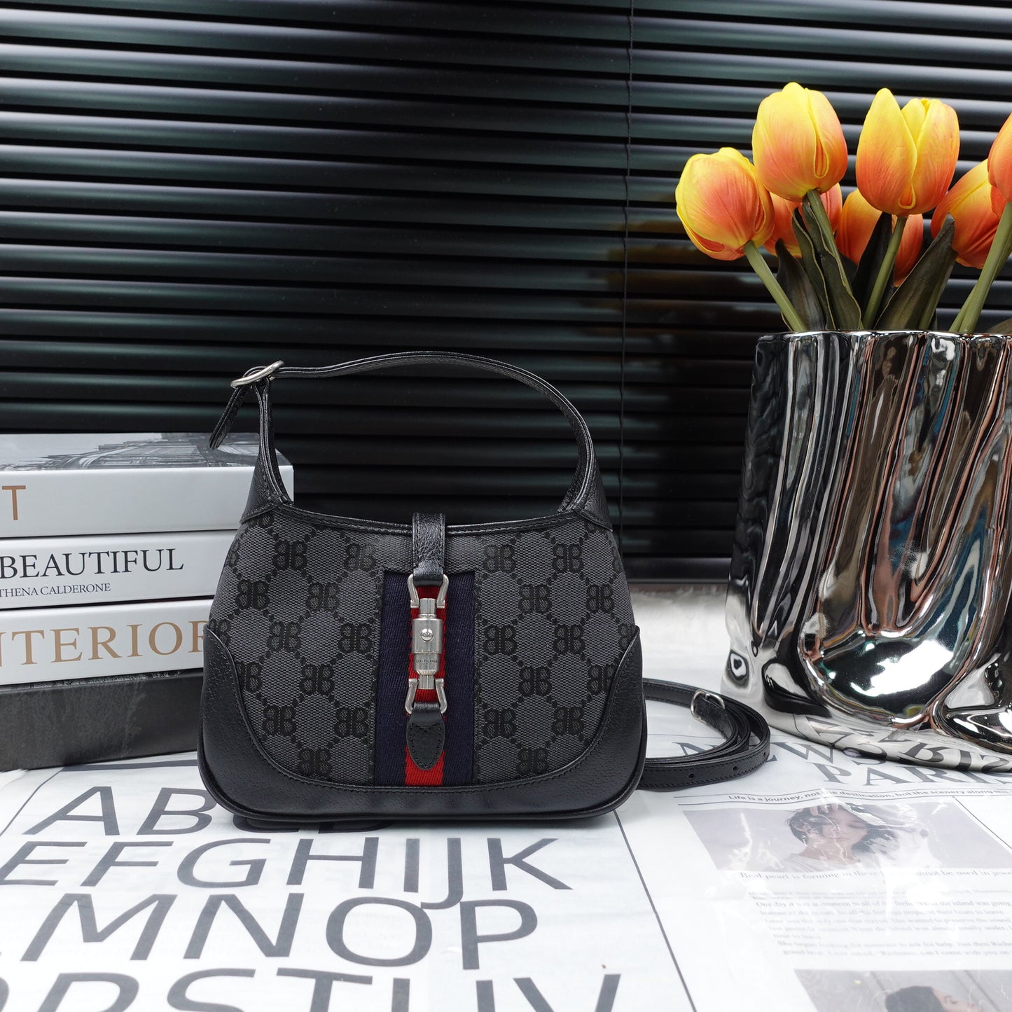 Balanciaga X Gucci Black Canvas Jackie Mini Bag