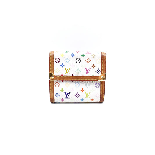 Pre-owned Louis Vuitton White Multicolor Coated Canvas Short Wallet