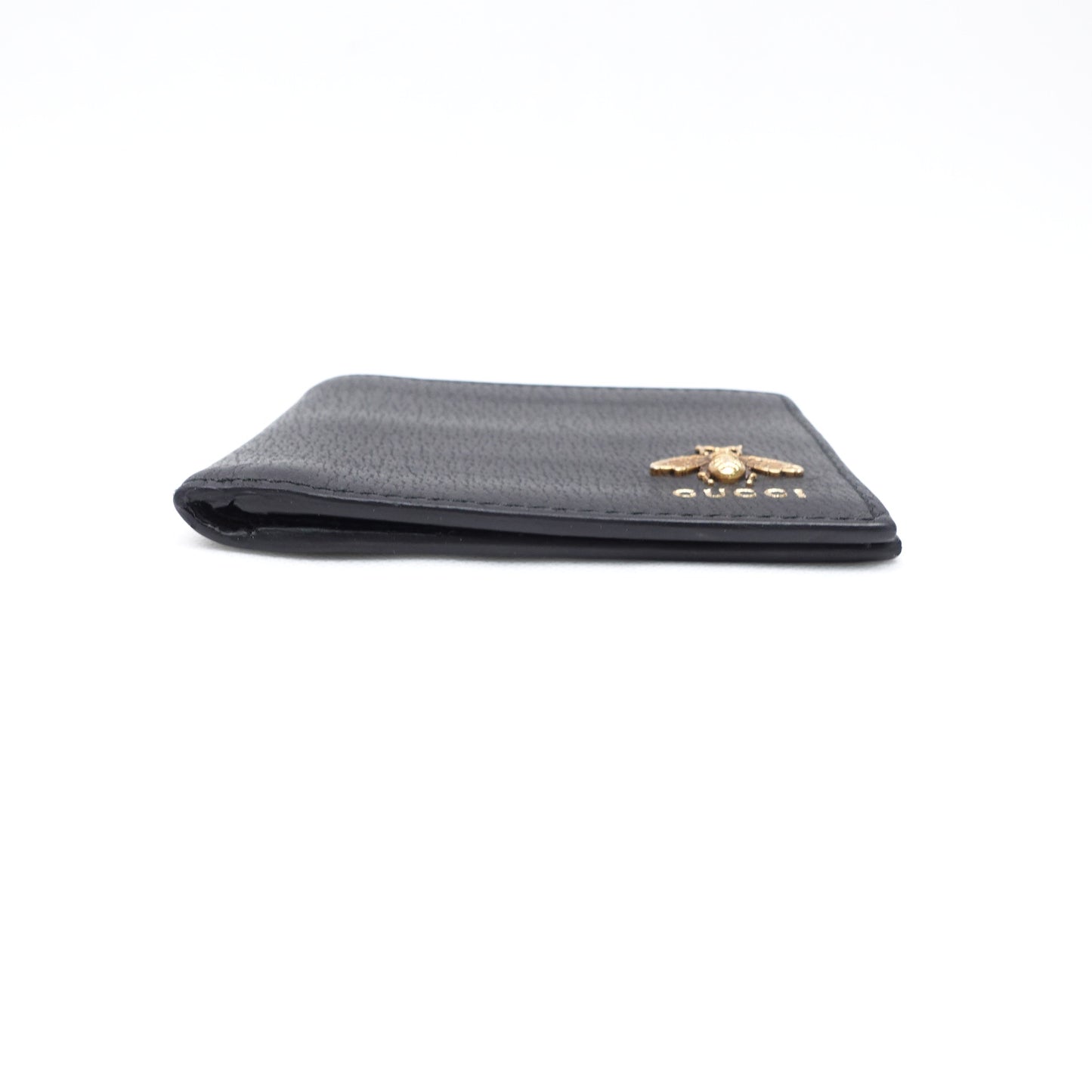 Pre-owned Gucci Bee Black Calfskin Bifold Wallet