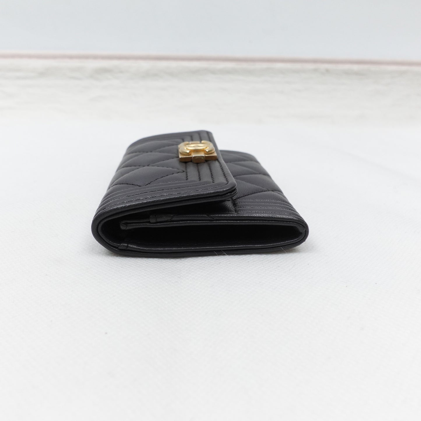 Pre-Owned Chanel Leboy Coffee Lambskin Card Holder