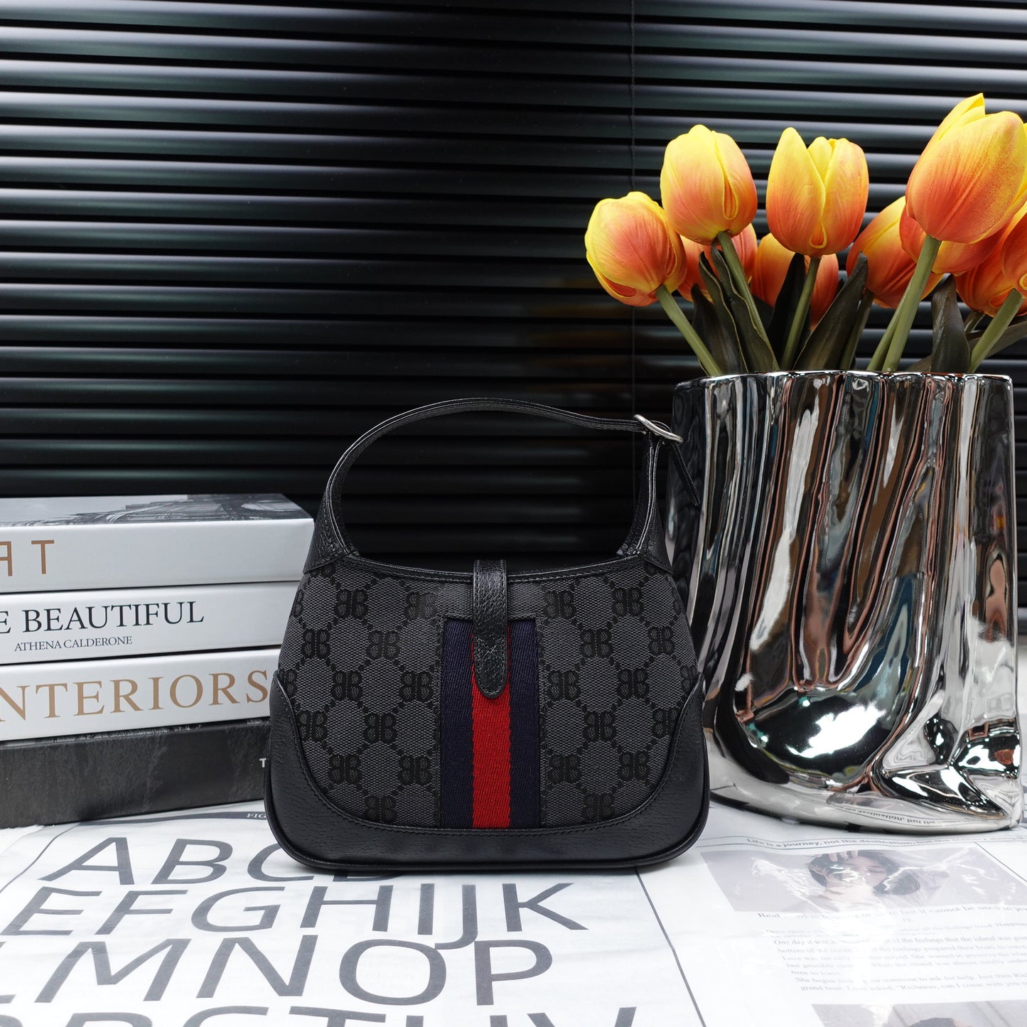 Balanciaga X Gucci Black Canvas Jackie Mini Bag