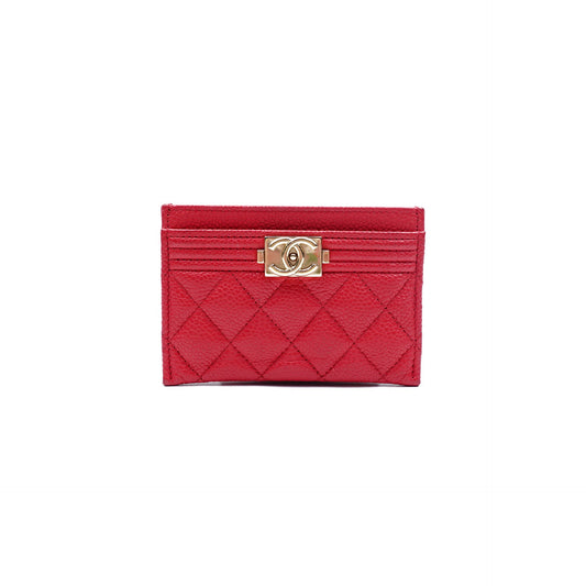 Pre-owned Chanel Le boy Red Calfskin Card Holder