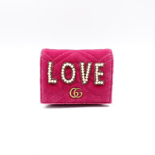 Pre-owned Gucci GG Marmont Pink Calfskin&Velvet Short Wallet