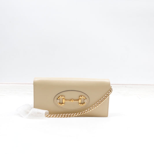 Pre-owned Gucci Horsebit 1955 Milktea Calfskin Shoudler Bag&WOC