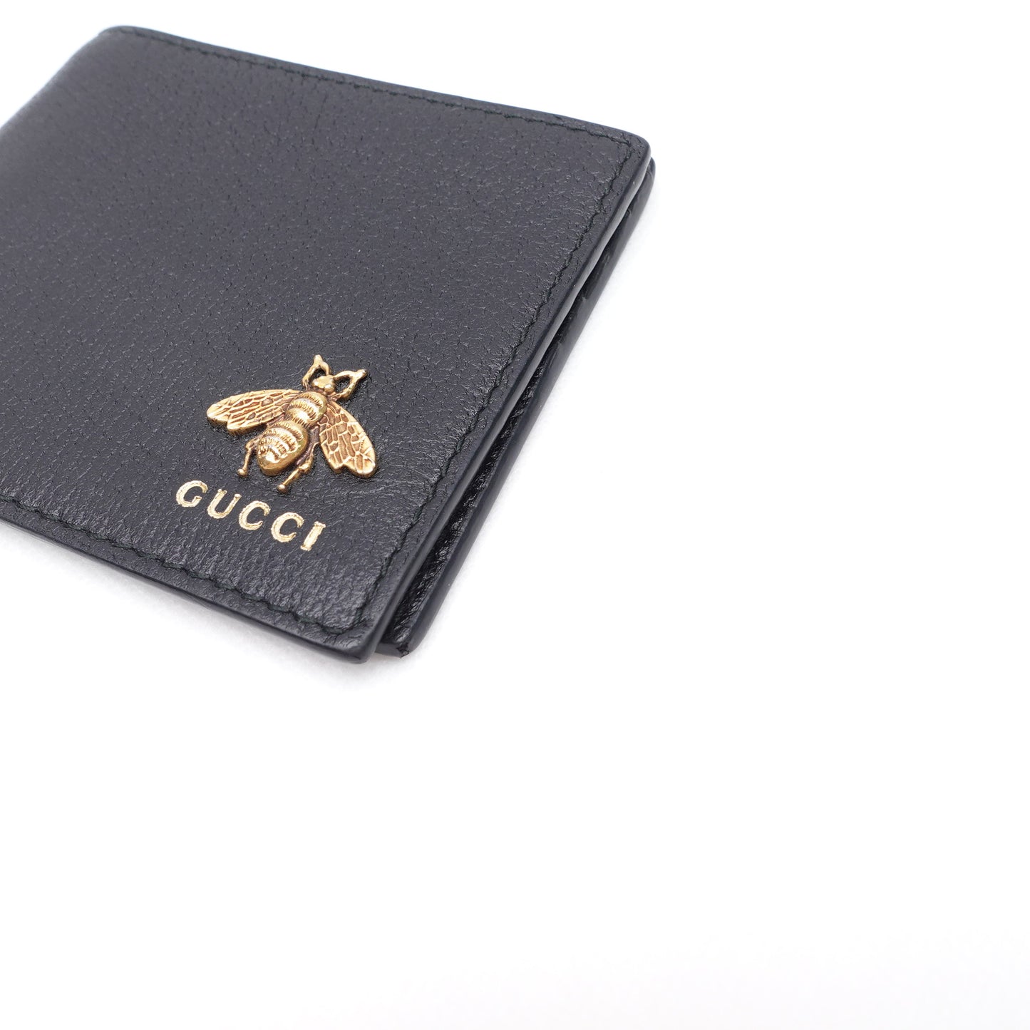 Pre-owned Gucci Bee Black Calfskin Bifold Wallet