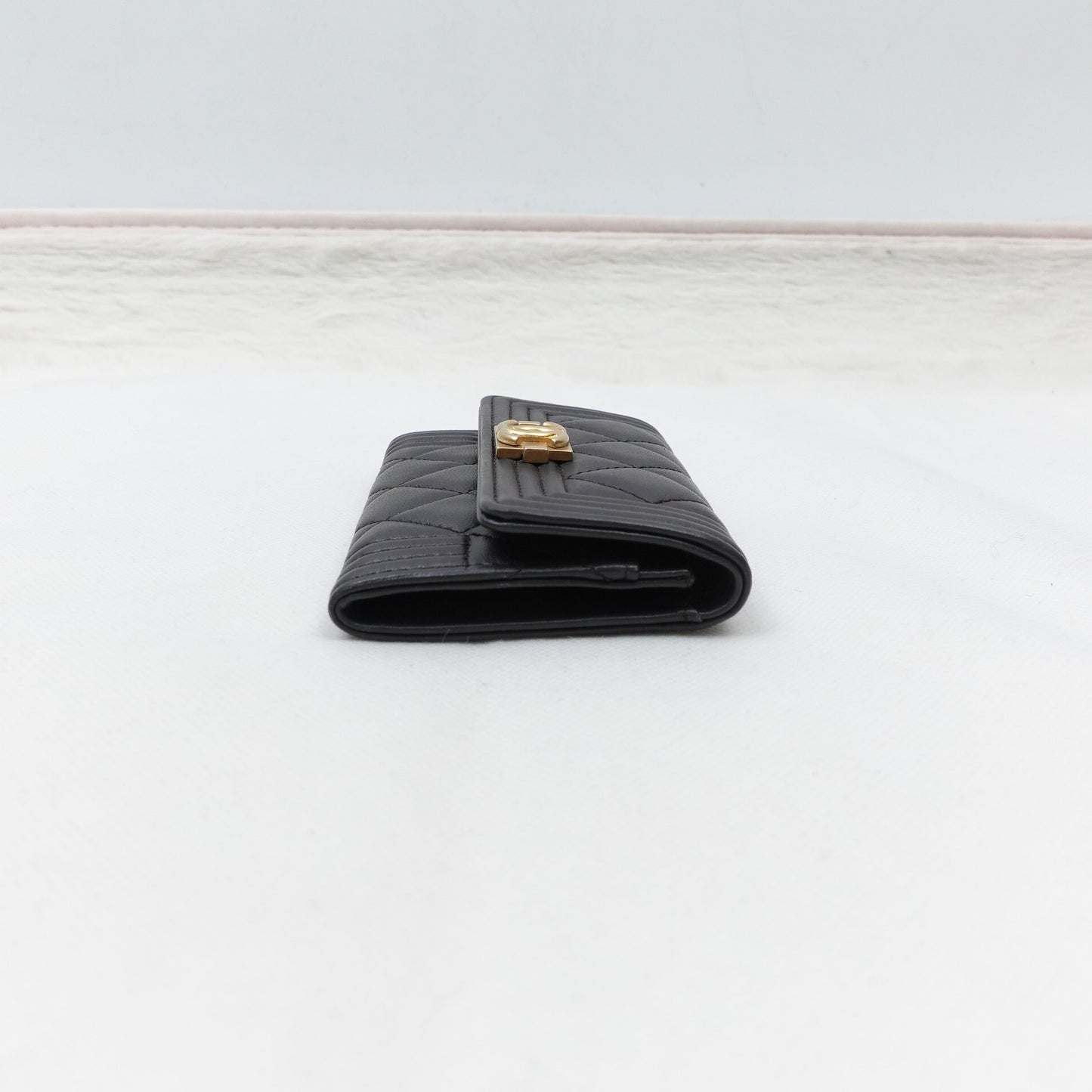 Pre-Owned Chanel Leboy Coffee Lambskin Card Holder