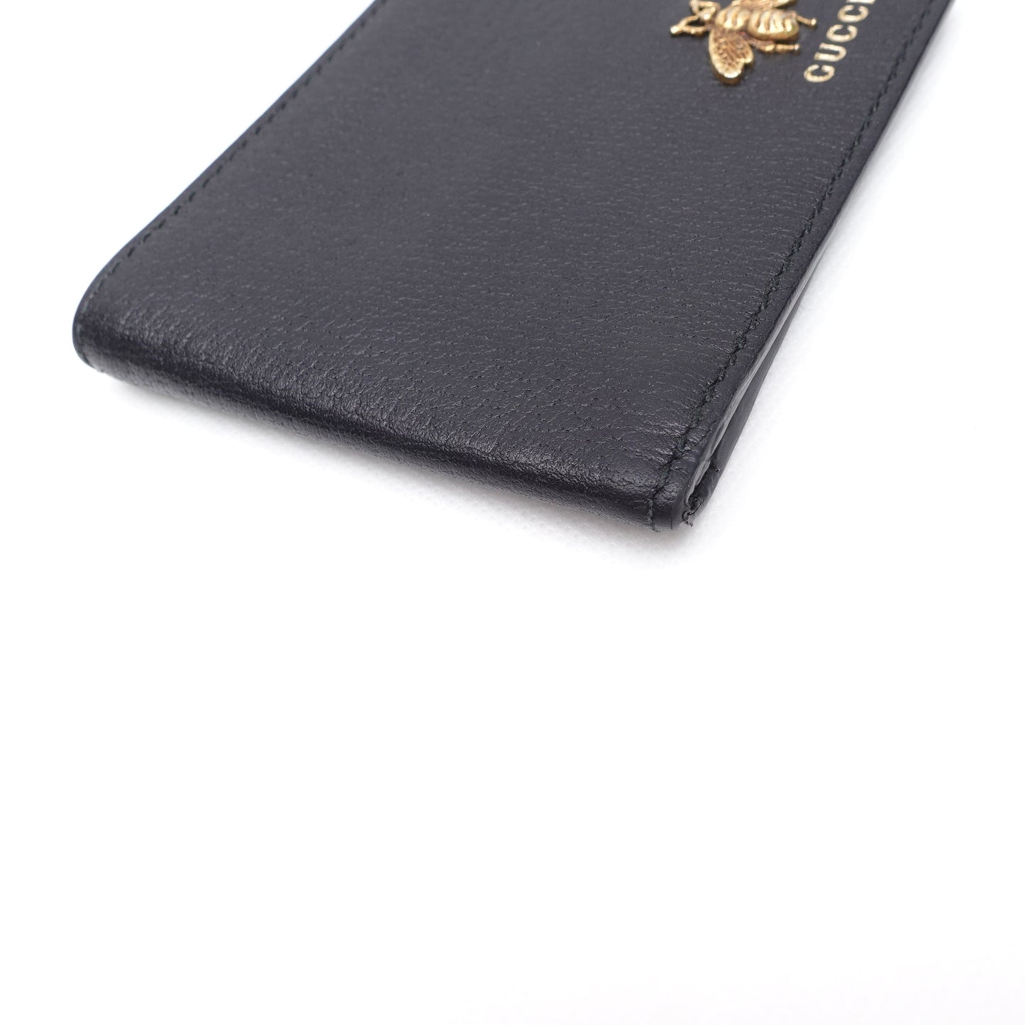 Pre-owned Gucci Bee Black Calfskin Bifold Wallet