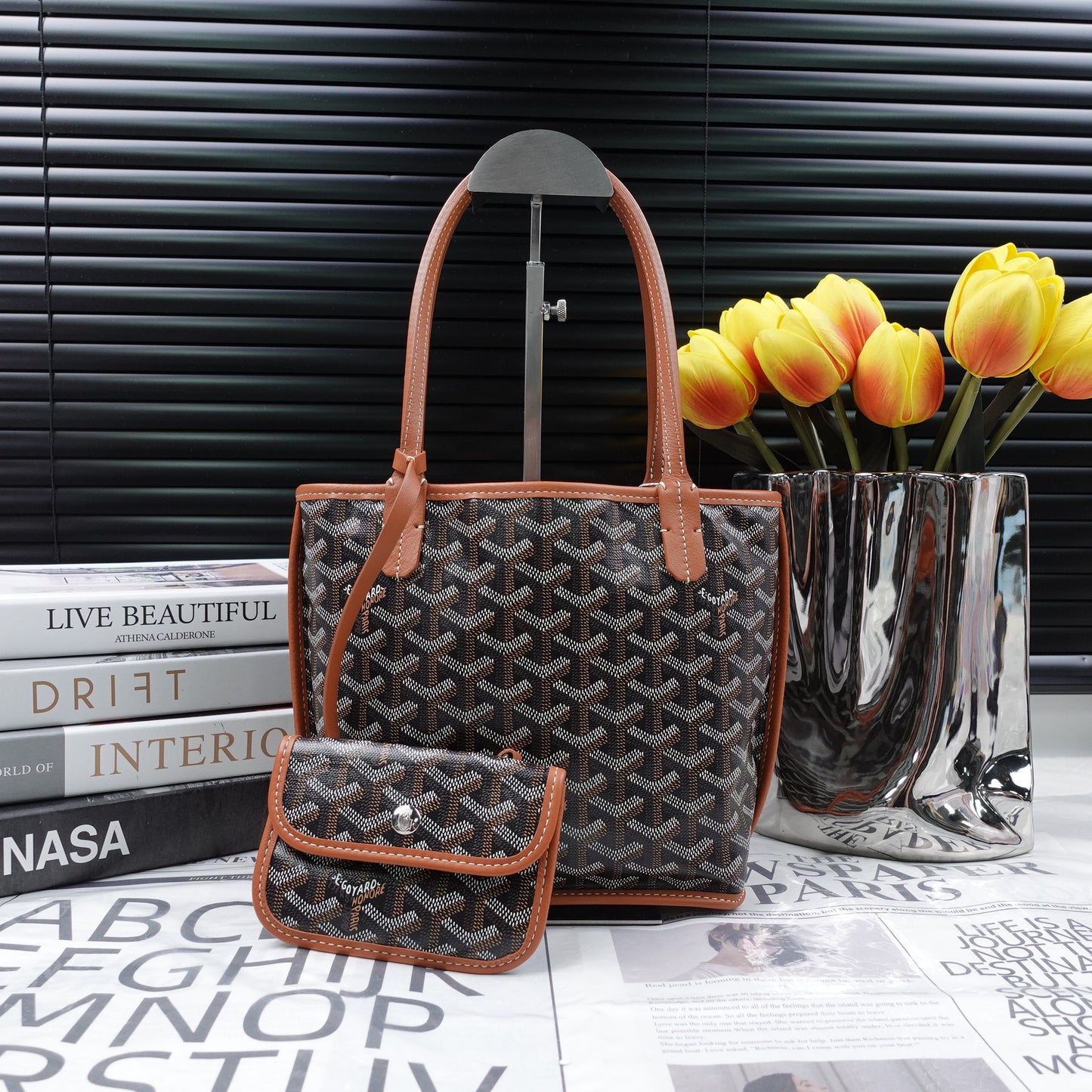 Pre-Owned Goyard Anjou Monogram&Brown Coated Canvas Handbag