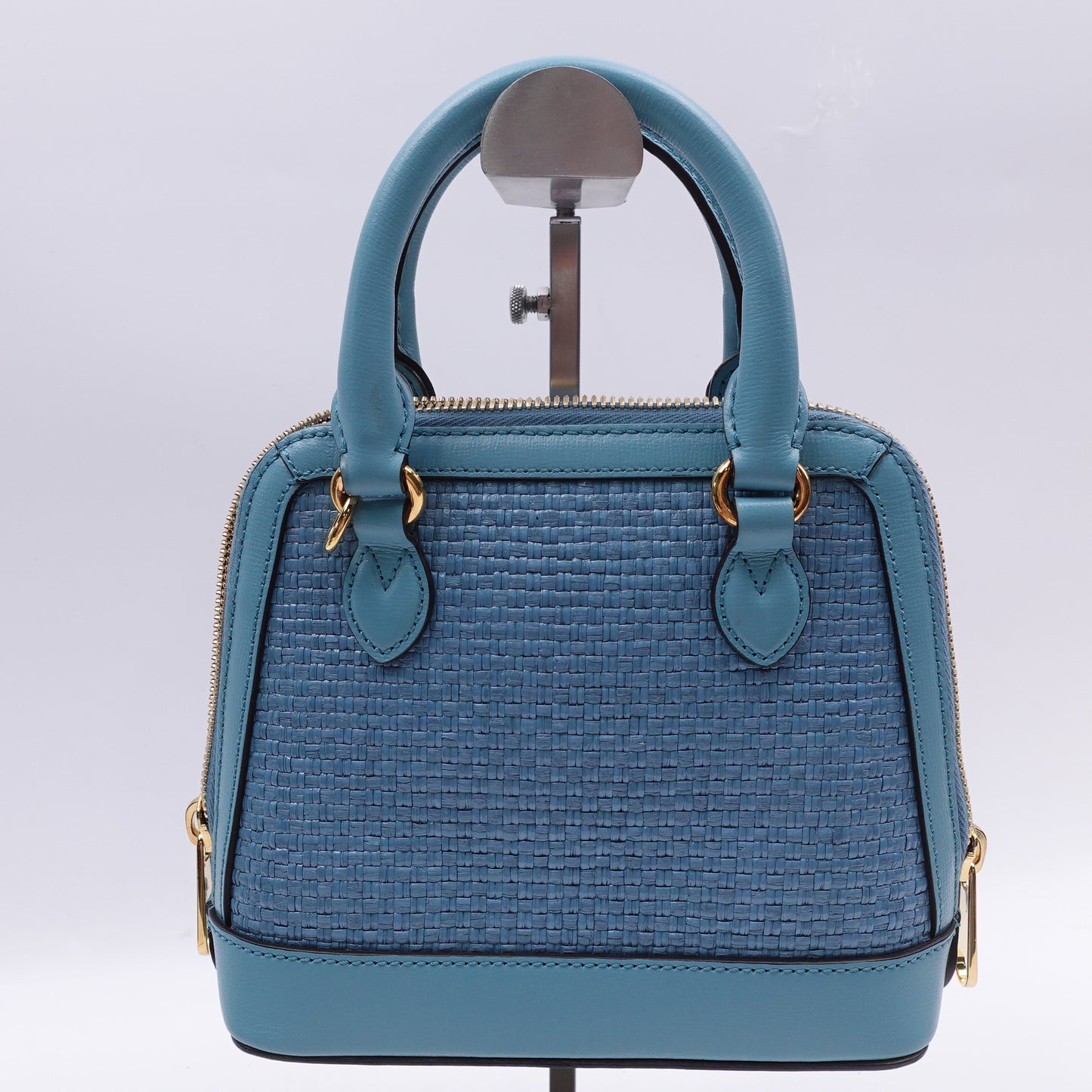 Pre-owned Gucci Horsebit 1955 Blue Raffia Shoulder Bag