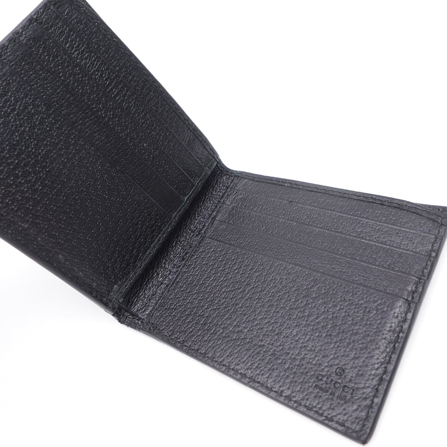 Pre-owned Gucci Bee Black Calfskin Bifold Wallet