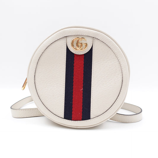 Pre-owned Gucci Ophidia White Calfskin Round Shoulder Bag