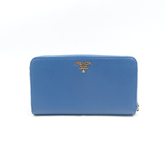 Pre-owned Prada Blue Saffiano Wallet