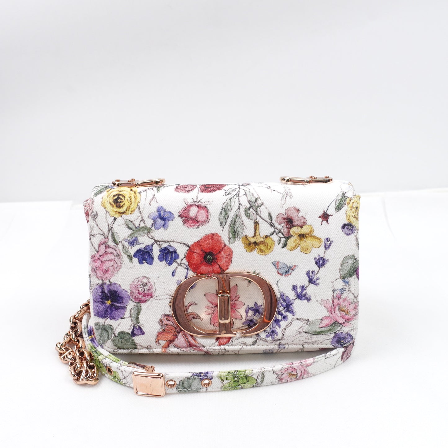Dior Caro White and Multicolor Flower Printed Farbic Shoulder Bag