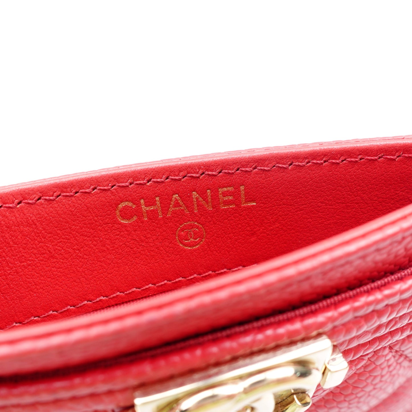 Pre-owned Chanel Le boy Red Calfskin Card Holder