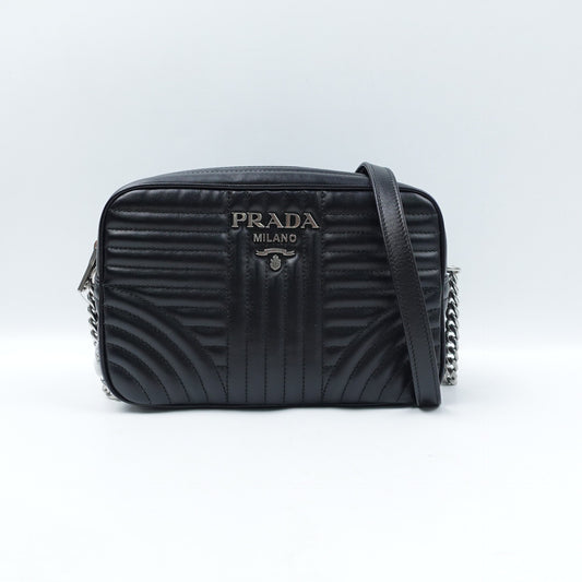 Pre-owned Prada Diagramme Black Calfskin Camera Bag