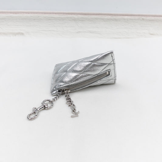 Pre-owned Saint Laurent Champaign Silver Lambskin Coin Purse
