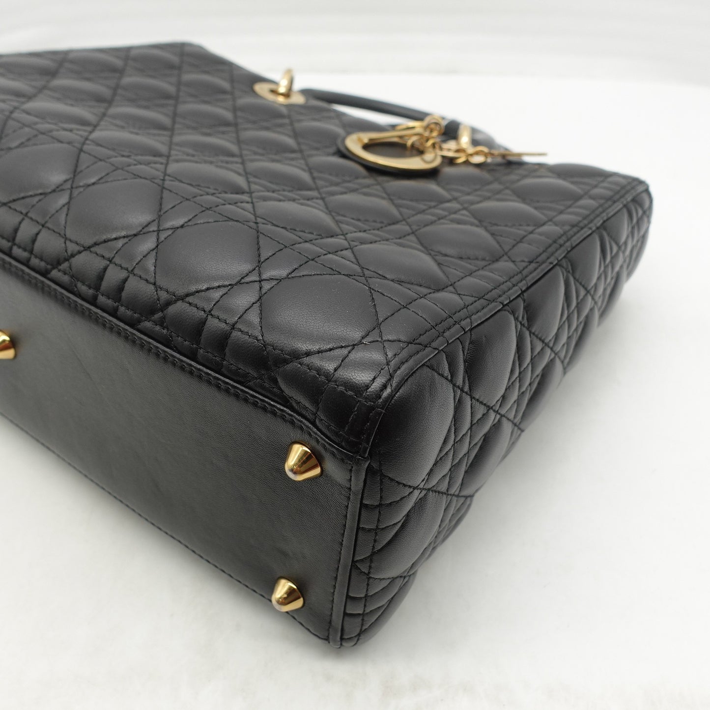 Pre-owned Dior Lady Dior Large Black Lambskin Shoulder Bag