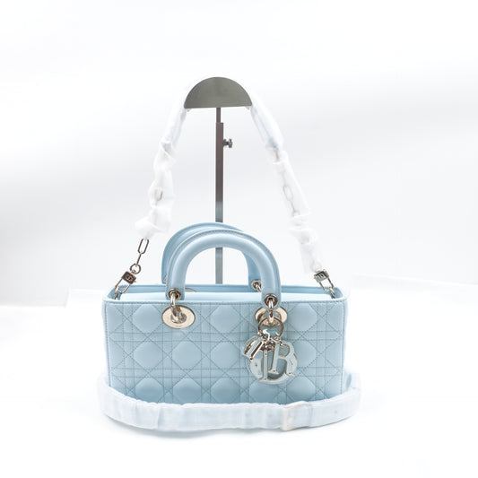 Pre-owned Dior Lady Dior East And West Blue Lambskin Shoulder Bag