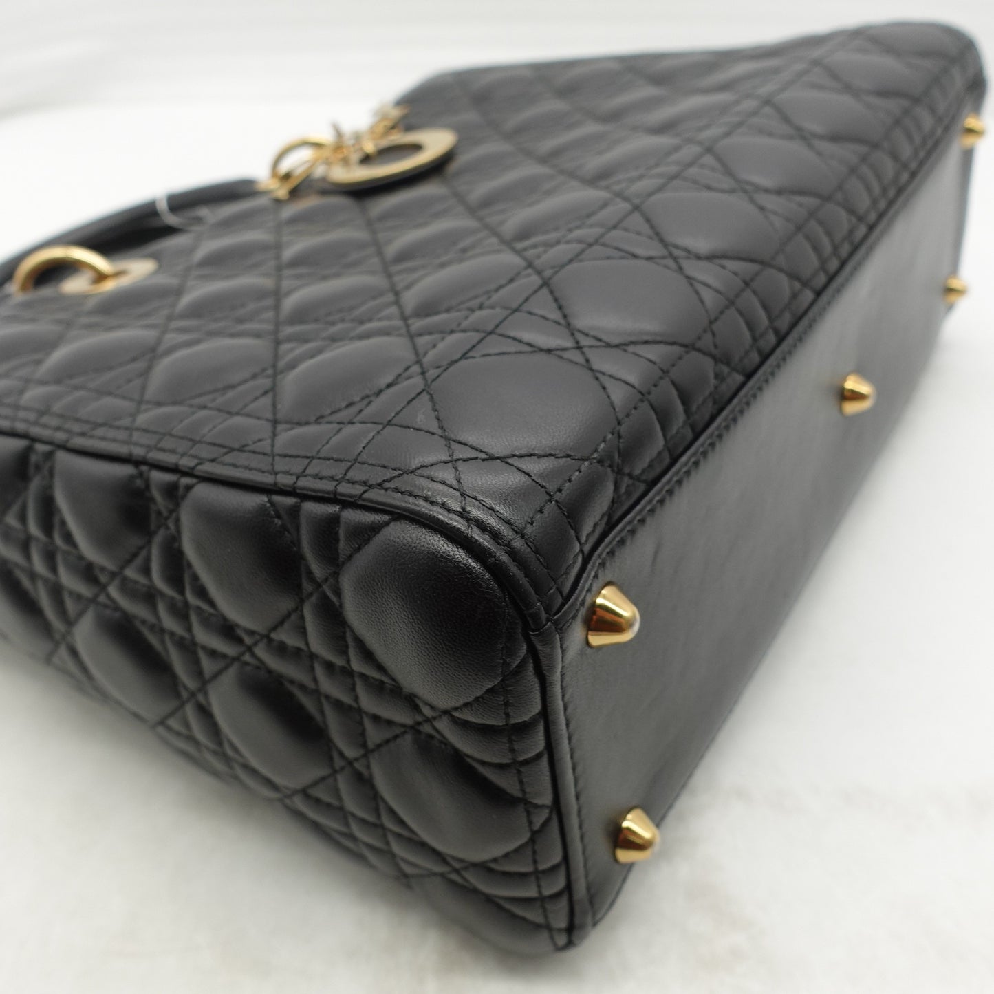Pre-owned Dior Lady Dior Large Black Lambskin Shoulder Bag