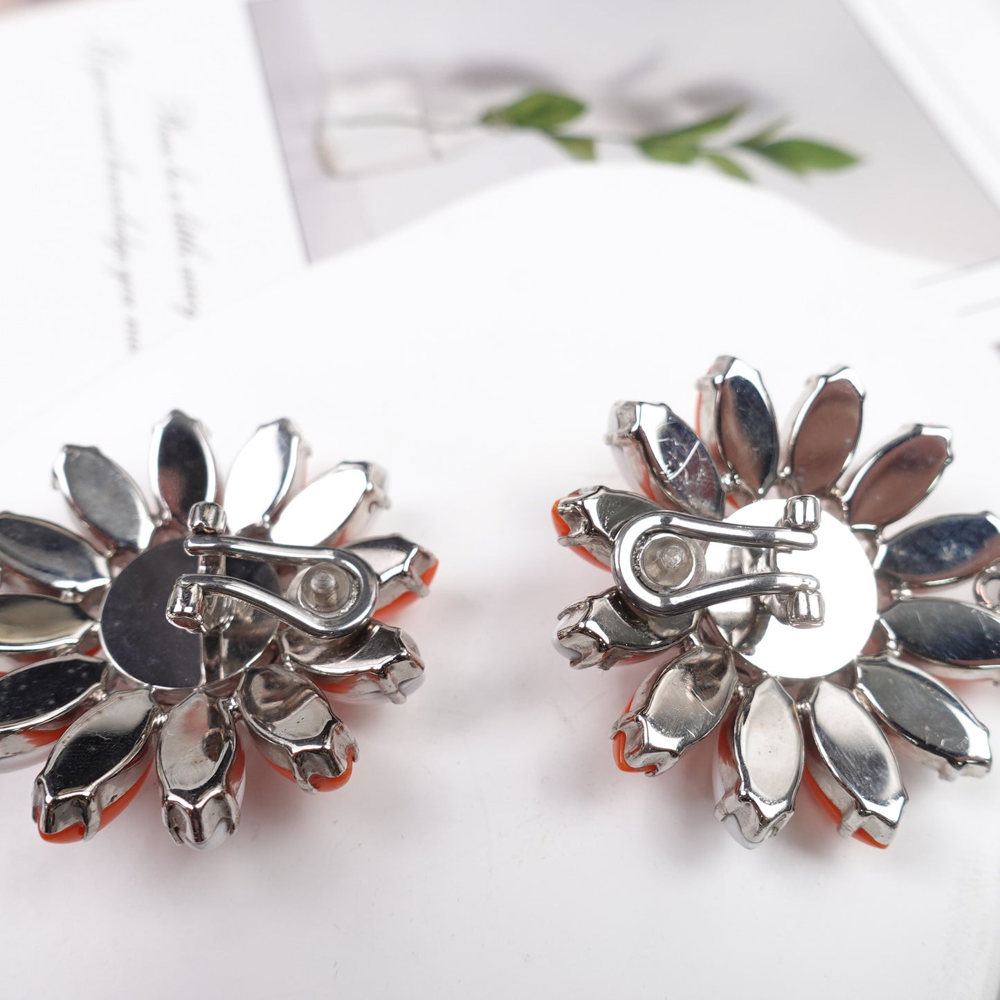 Pre-Owned Miu Miu Gold Tone Orange&White Simulated Diamond PVC Earrings