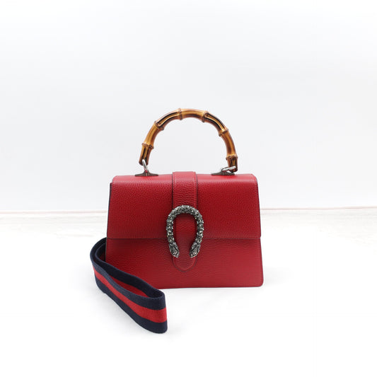 Pre-owned Gucci Dionysus Bamboo Red Calfskin Shoulder Bag