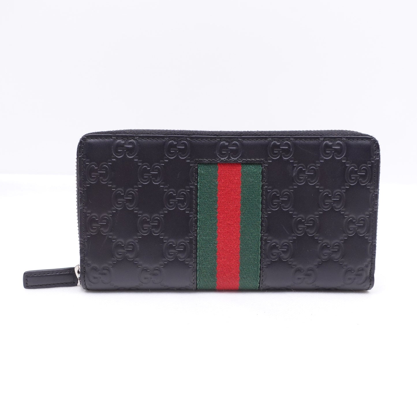 Pre-Owned Gucci Black&Red&Green Calfskin Long Wallet