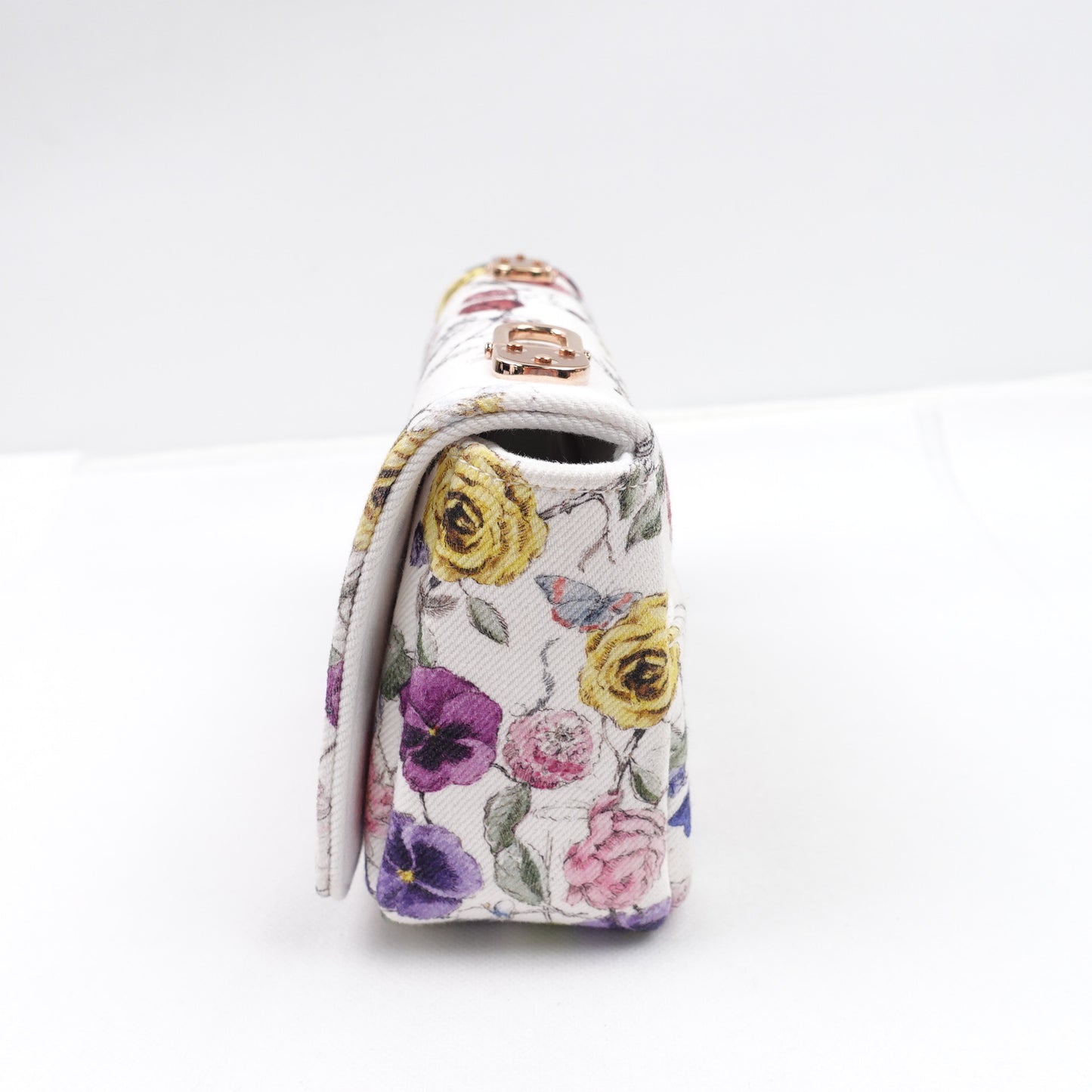 Dior Caro White and Multicolor Flower Printed Farbic Shoulder Bag