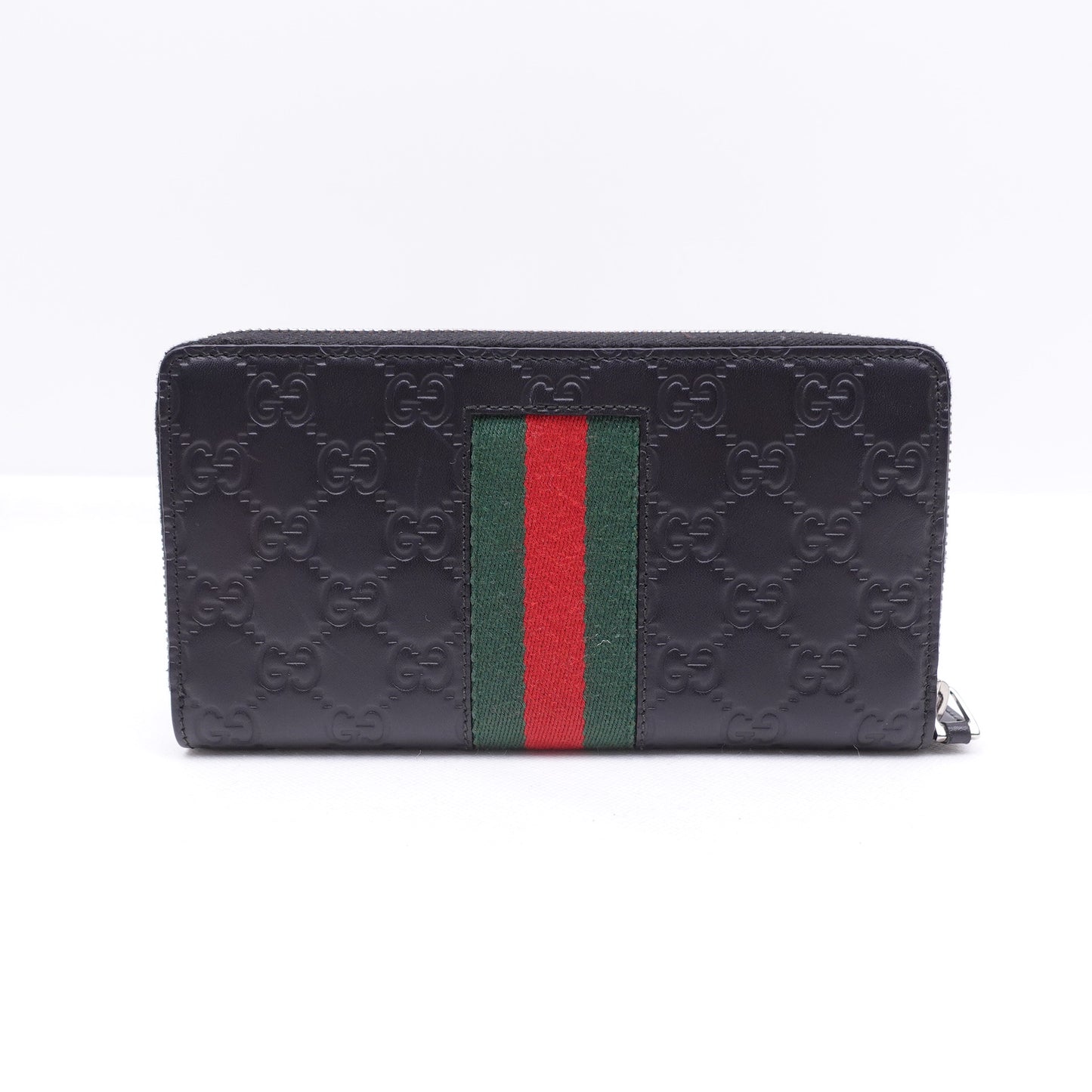 Pre-Owned Gucci Black&Red&Green Calfskin Long Wallet
