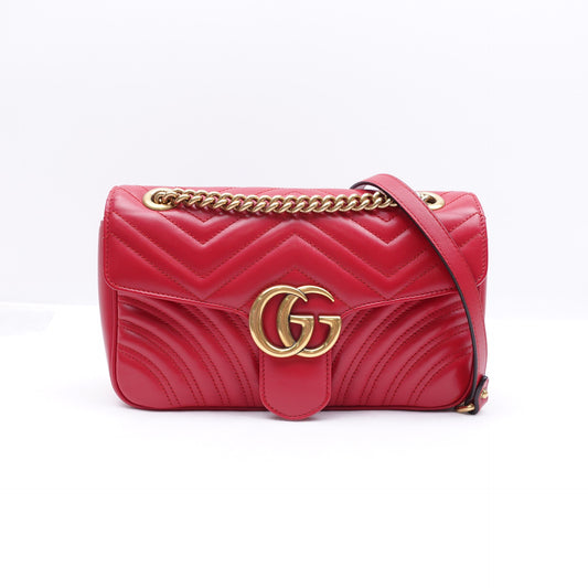 Pre-Owned Gucci GG Marmont Red Calfskin Shoulder Bag