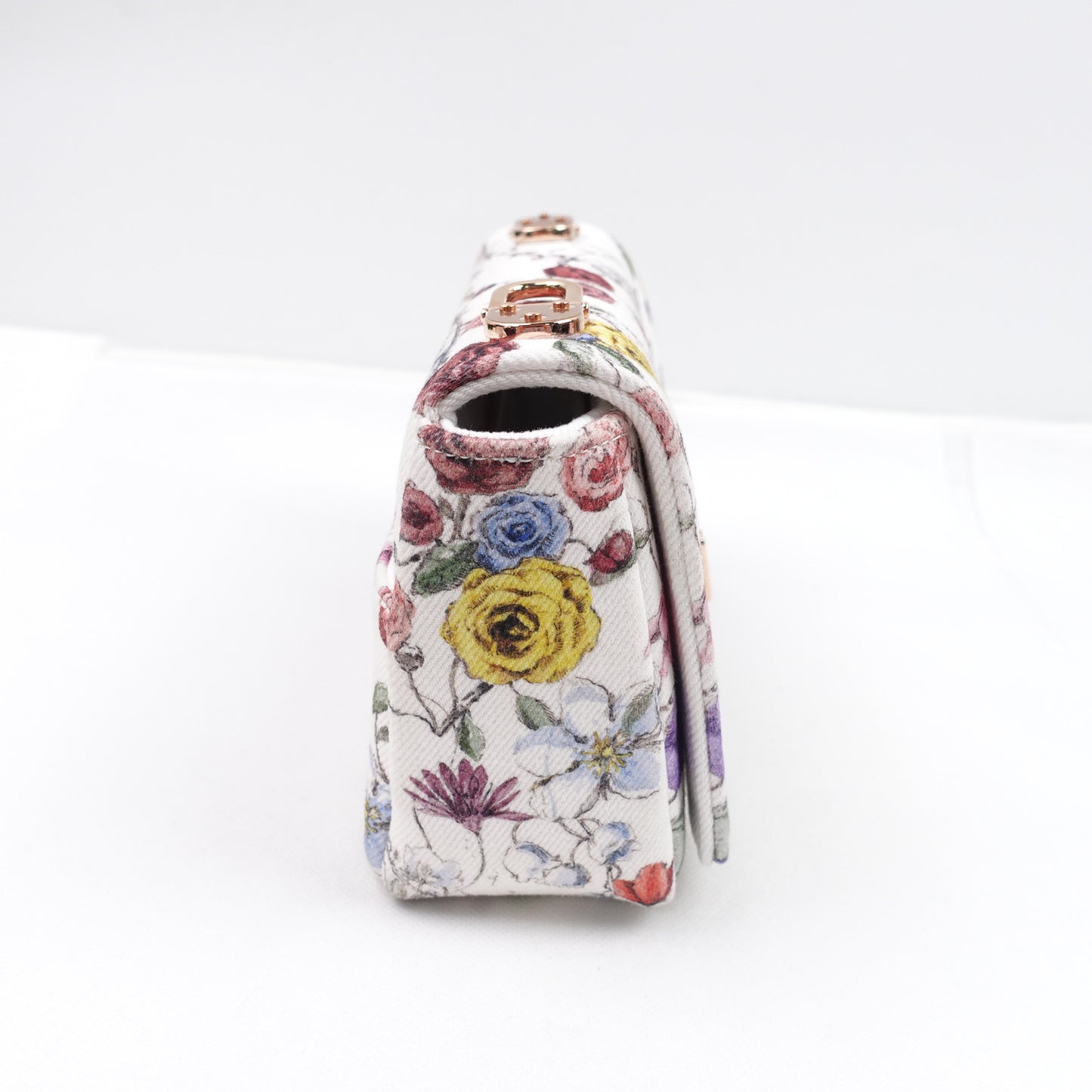 Dior Caro White and Multicolor Flower Printed Farbic Shoulder Bag