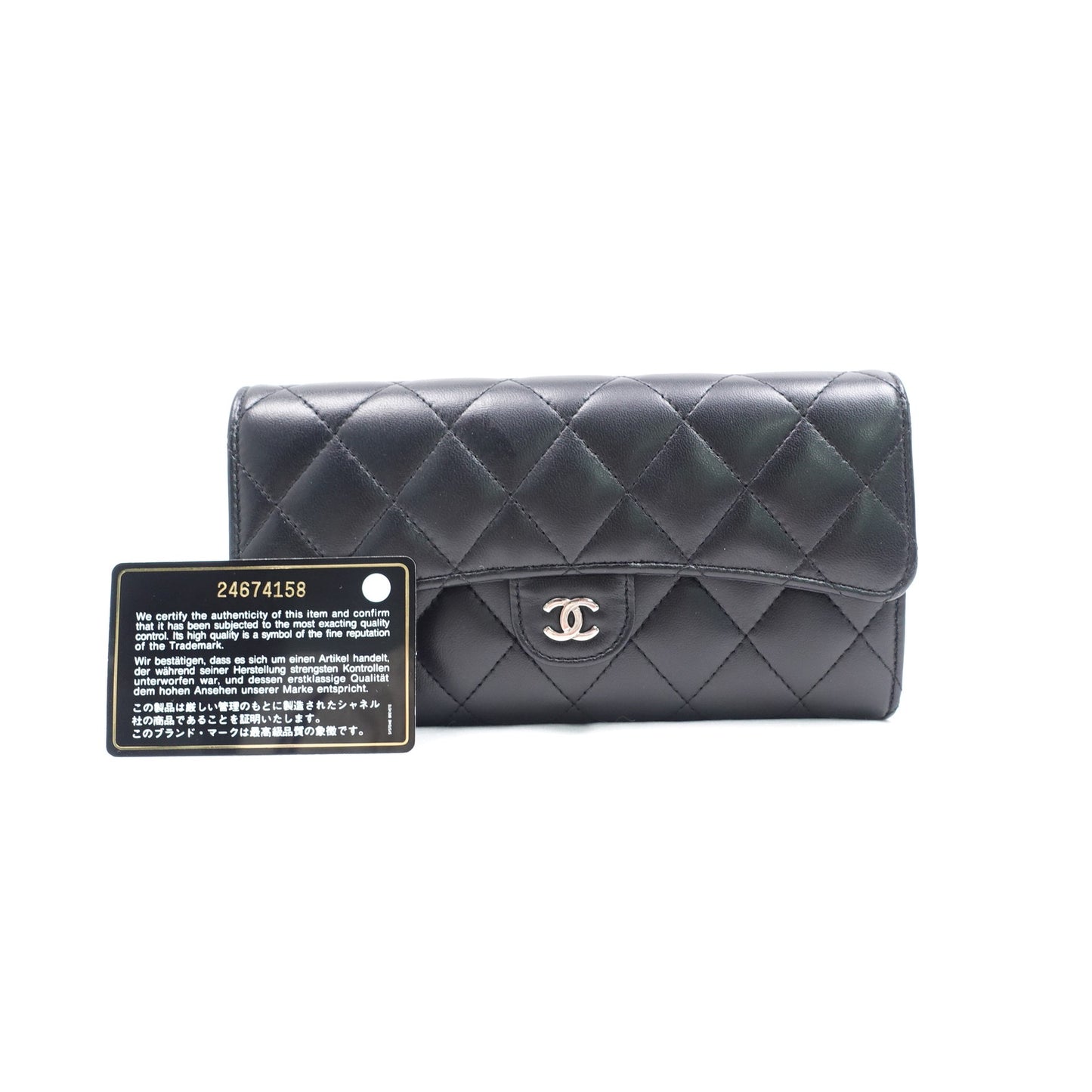 Pre-owned Chanel Classic Flap Black Lambskin Long Wallet