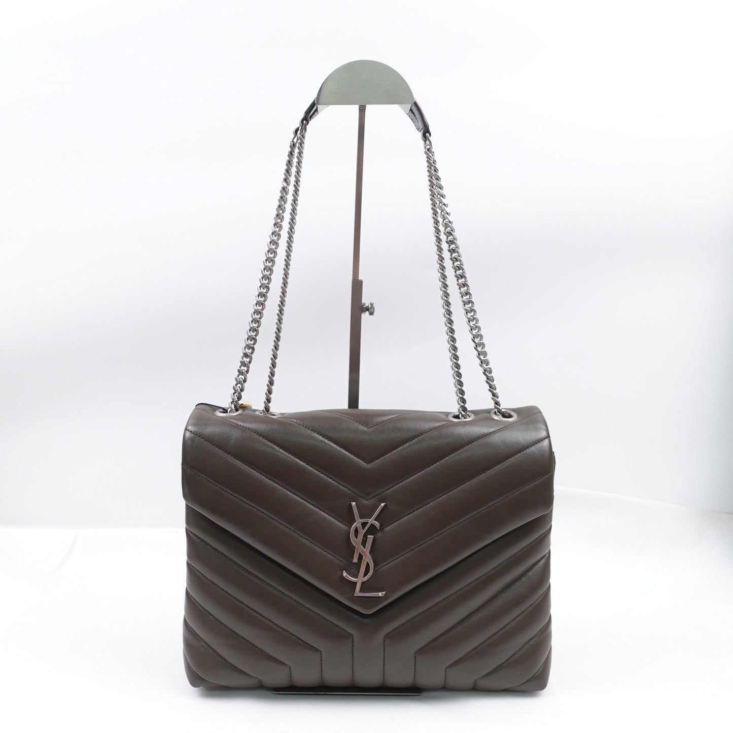 Pre-owned Saint Laurent Loulou Medium Grey Calfskin Shoulder Bag