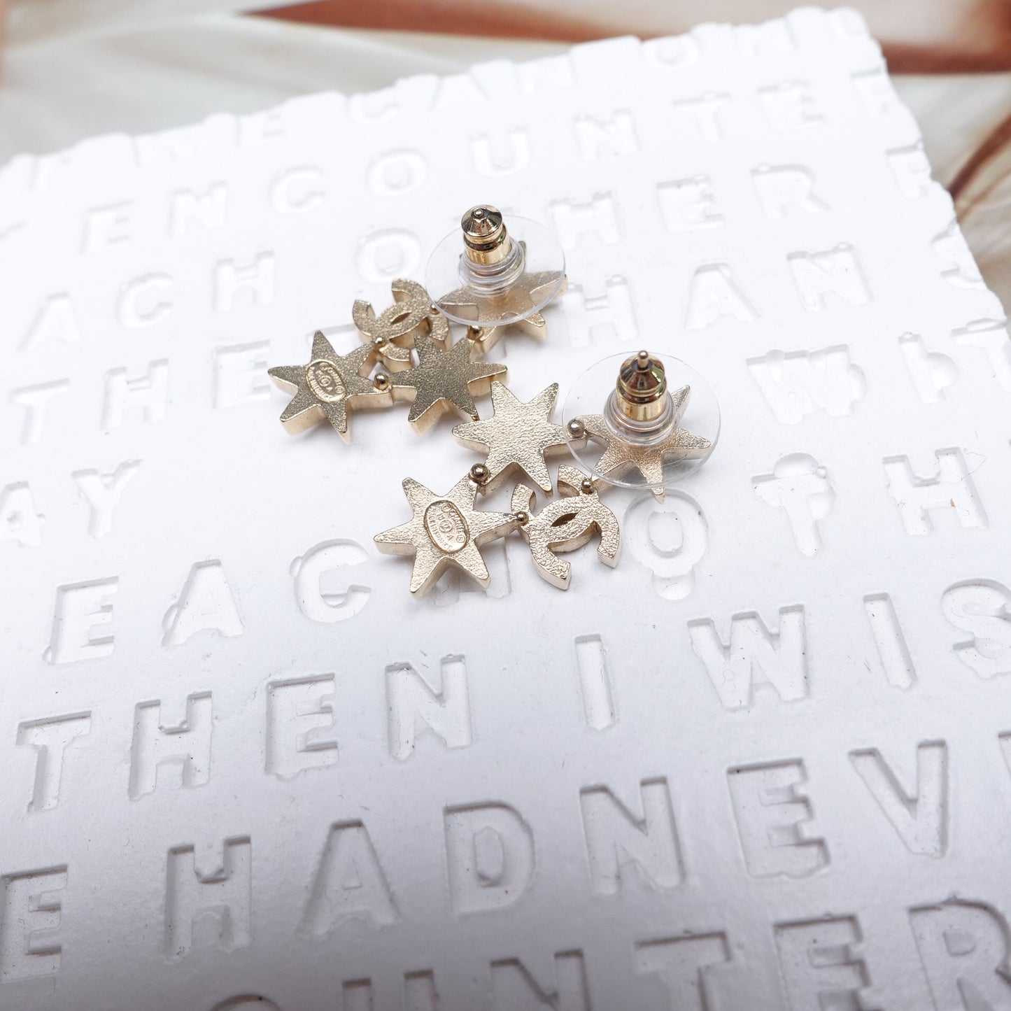 Pre-Owned Chanel Gold 3 Star Crystal Piercing Earrings