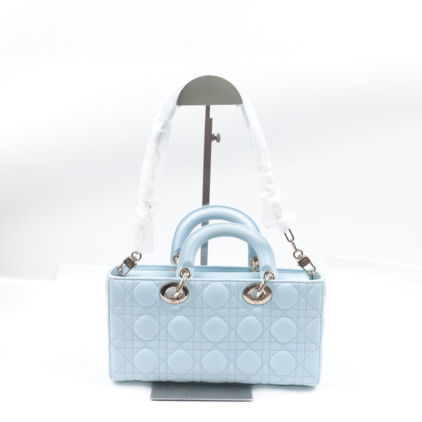 Pre-owned Dior Lady Dior East And West Blue Lambskin Shoulder Bag
