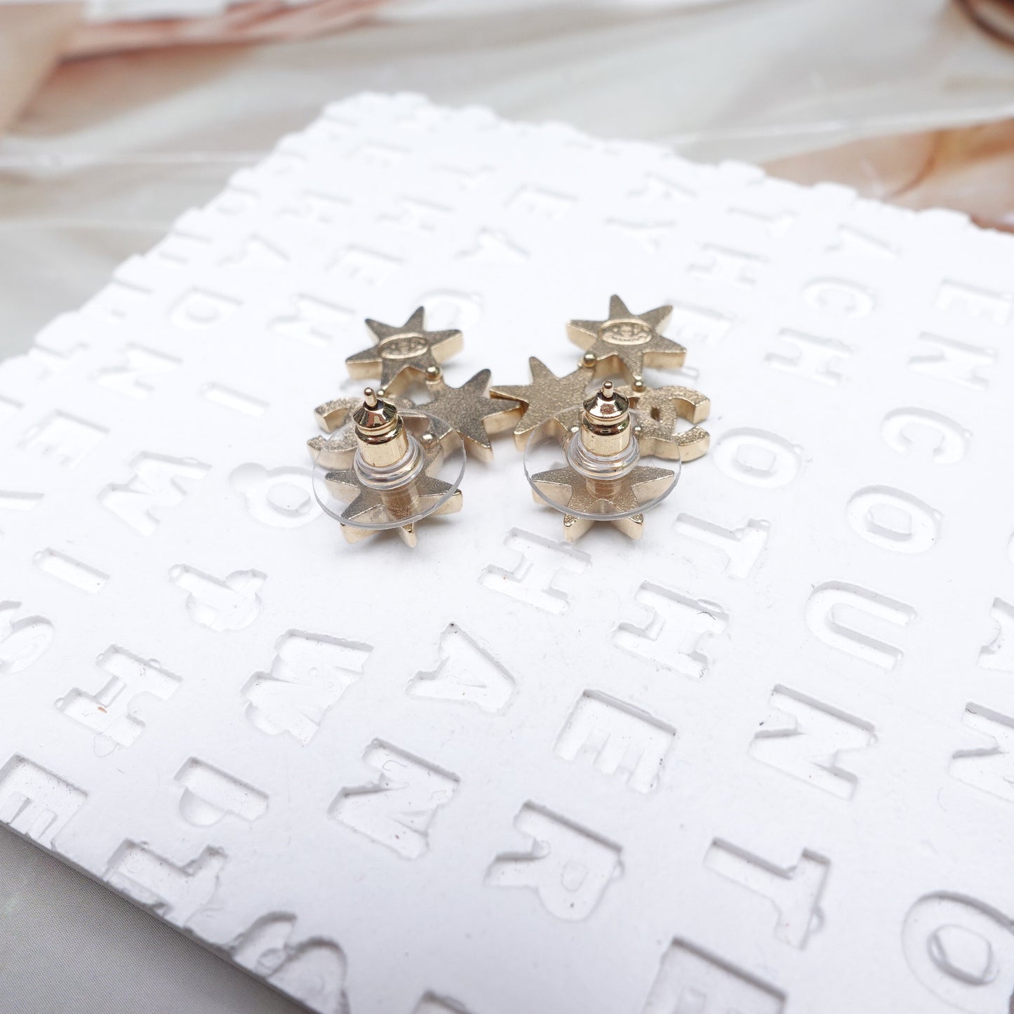 Pre-Owned Chanel Gold 3 Star Crystal Piercing Earrings