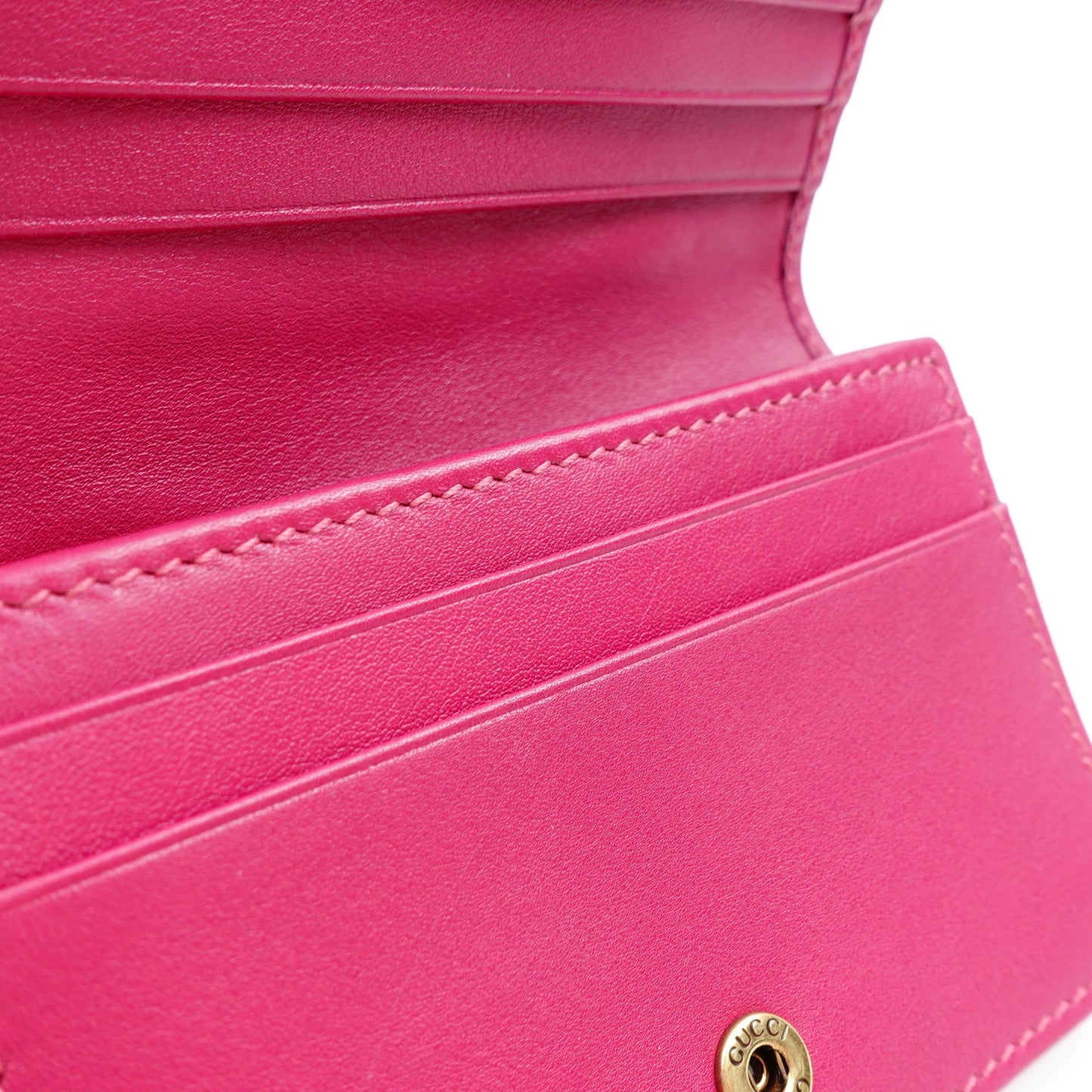 Pre-owned Gucci GG Marmont Pink Calfskin&Velvet Short Wallet
