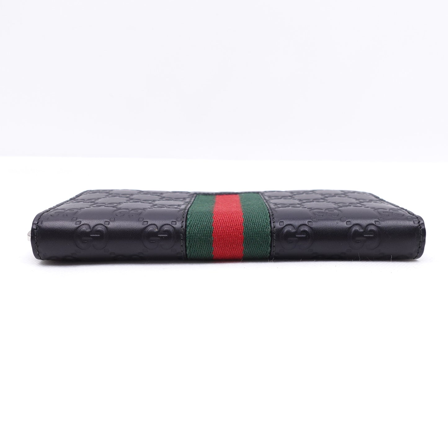 Pre-Owned Gucci Black&Red&Green Calfskin Long Wallet