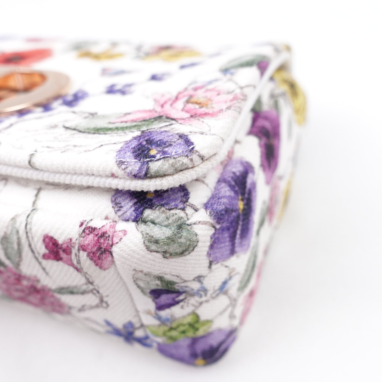 Dior Caro White and Multicolor Flower Printed Farbic Shoulder Bag