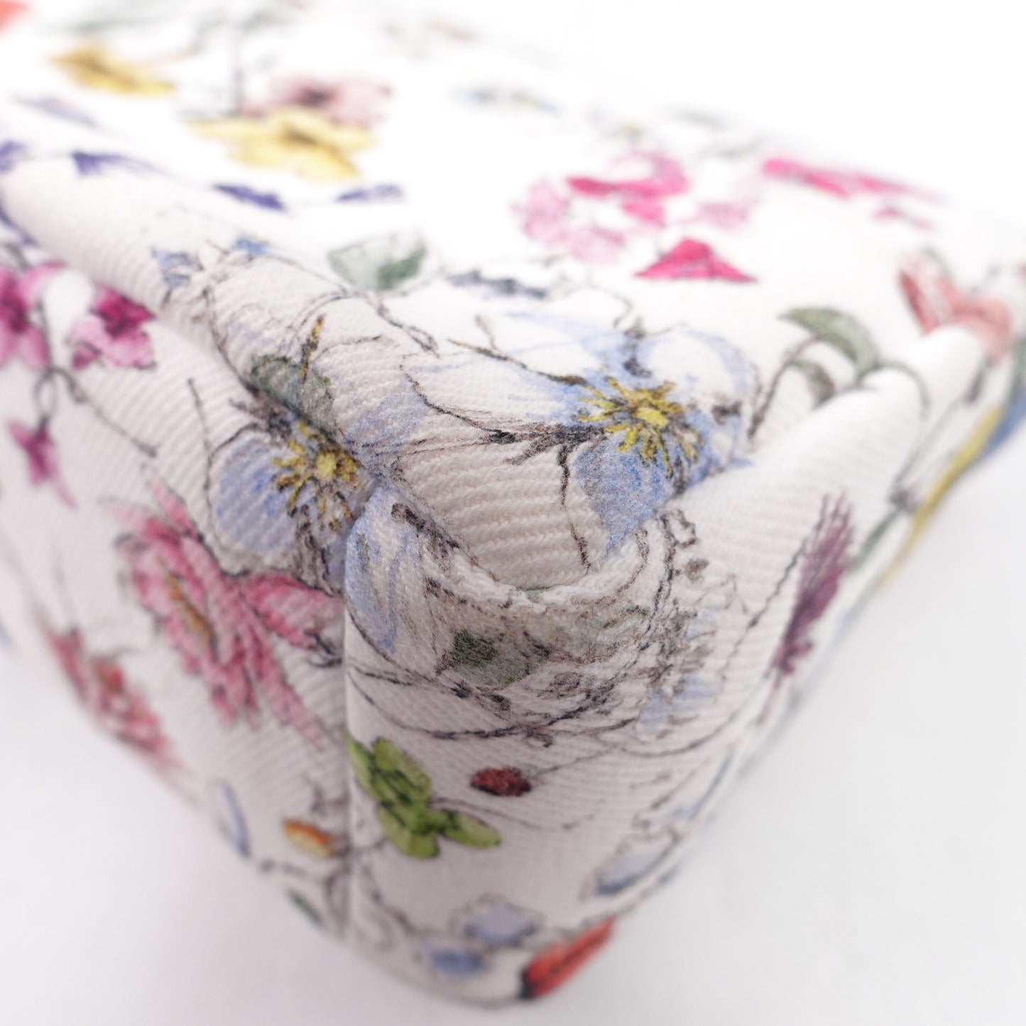 Dior Caro White and Multicolor Flower Printed Farbic Shoulder Bag