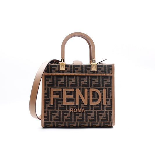 Pre-owned Fendi Sunshine Small Monogram Canvas Shoulder Bag