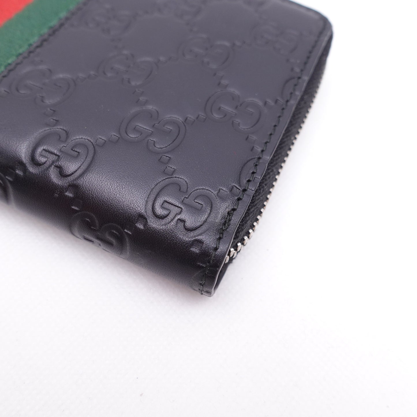 Pre-Owned Gucci Black&Red&Green Calfskin Long Wallet